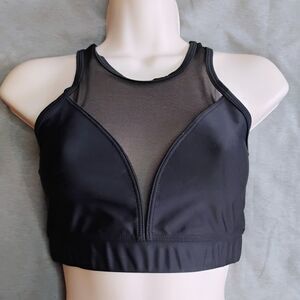 Onzie Hot Yoga High Neck Bra Top S/M Black Mesh Inset Racerback Yoga Sports Bra